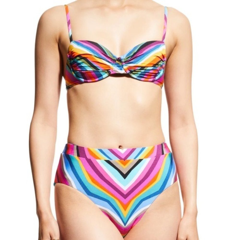 Trina Turk Multicolor Chevron High-Waist Bikini - Pink, Blue, Yellow